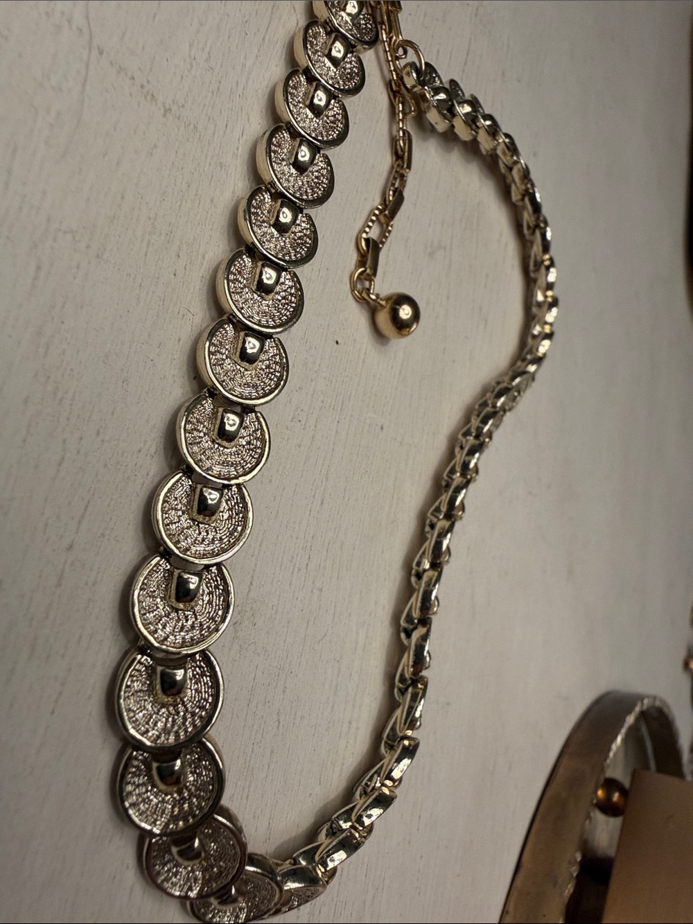 Authentic Vintage Kramer of NY Gold Tone Textured Coin Medallion Choker
